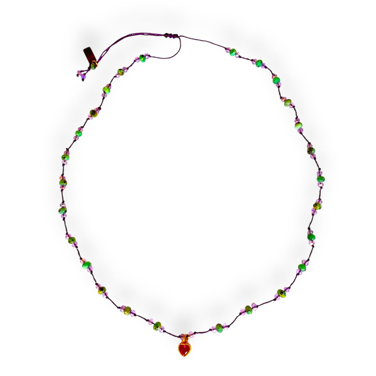 Necklace cord w/ glass beads & heart pendant