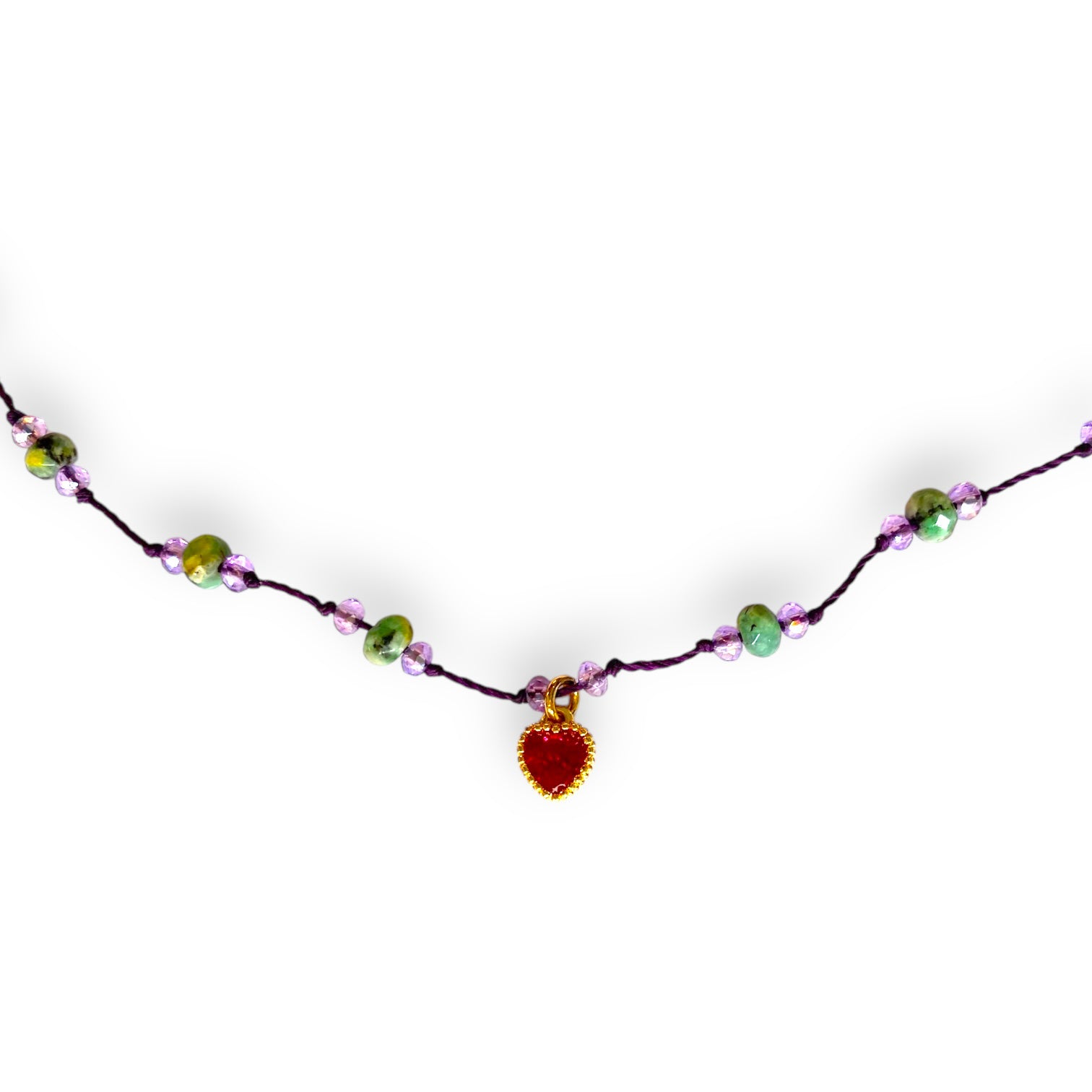 Necklace cord w/ glass beads & heart pendant