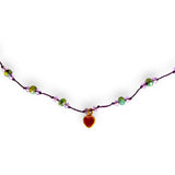 Necklace cord w/ glass beads & heart pendant