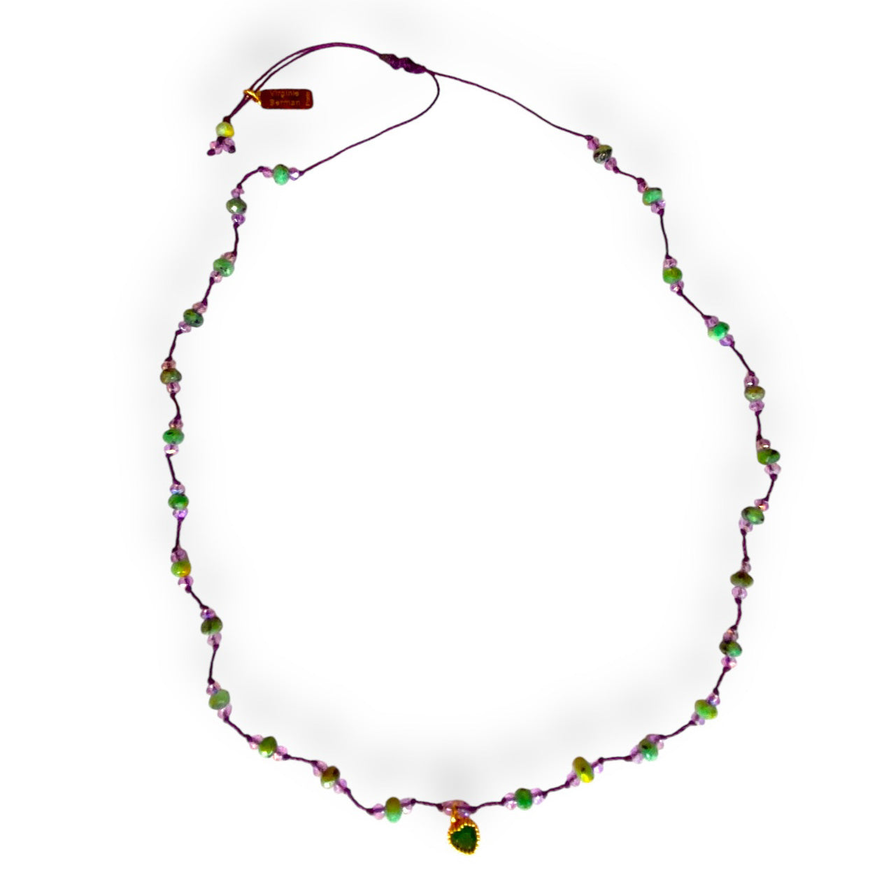 Necklace cord w/ glass beads & heart pendant