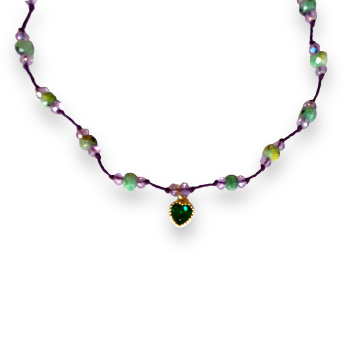 Necklace cord w/ glass beads & heart pendant