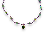 Necklace cord w/ glass beads & heart pendant