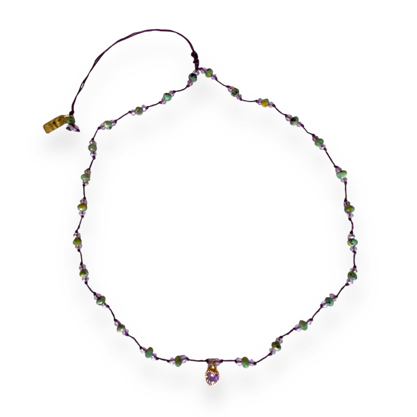 Necklace cord w/ glass beads & heart pendant