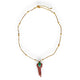 Necklace | Golden chain with red leave & green stone