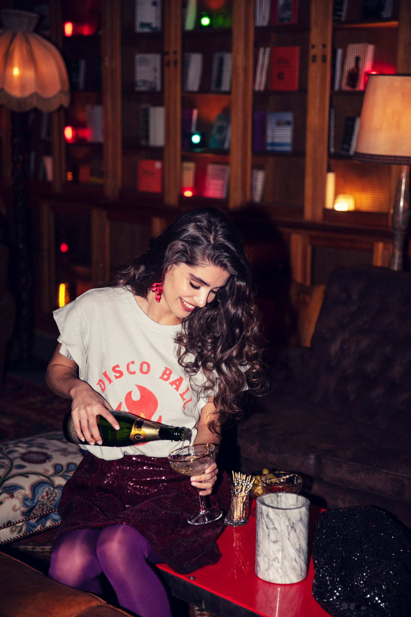 Double short sleeve t-shirt | Grey w/ "disco ball" print