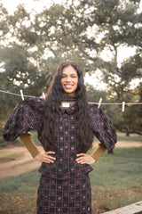 Jacquard shirt/jacket | Black w/ floral checkered