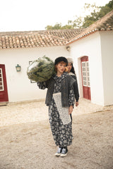 Long dress w/ collar | Black w/ floral jacquard