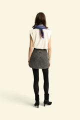 Short skirt | Washed black denim w/ animal print