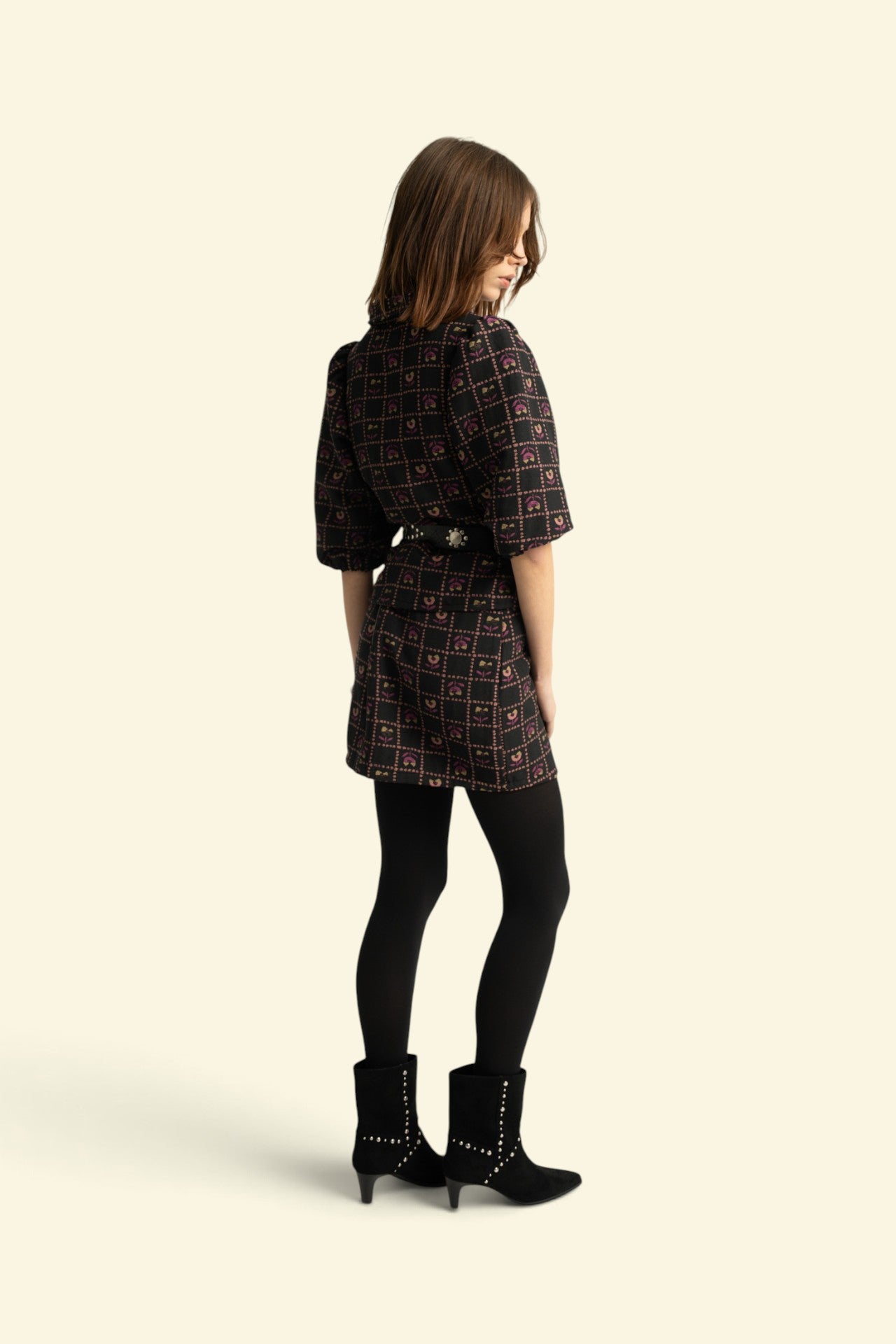 Jacquard shirt/jacket | Black w/ floral checkered