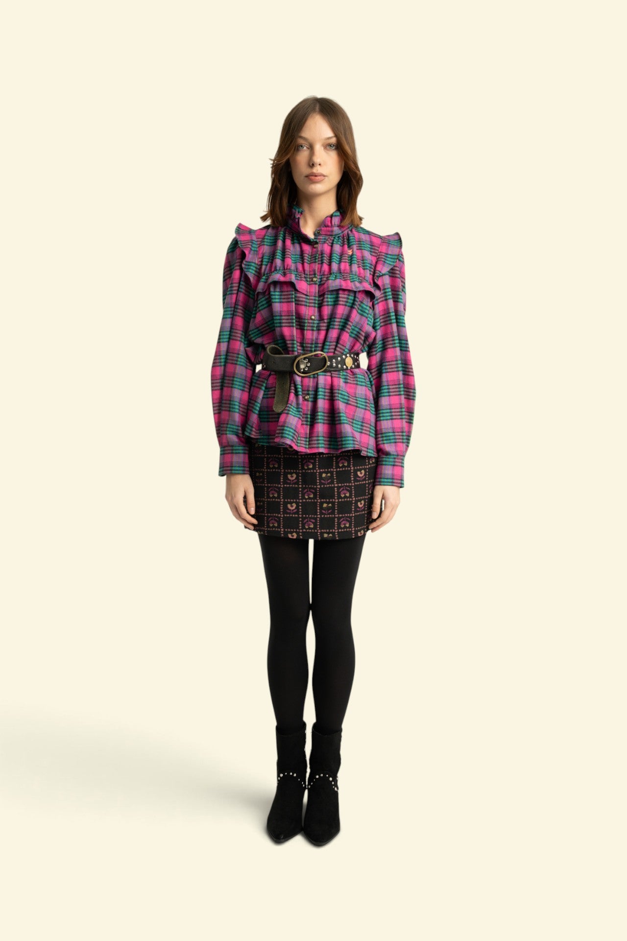 Shirt | Fuschia & green checkered
