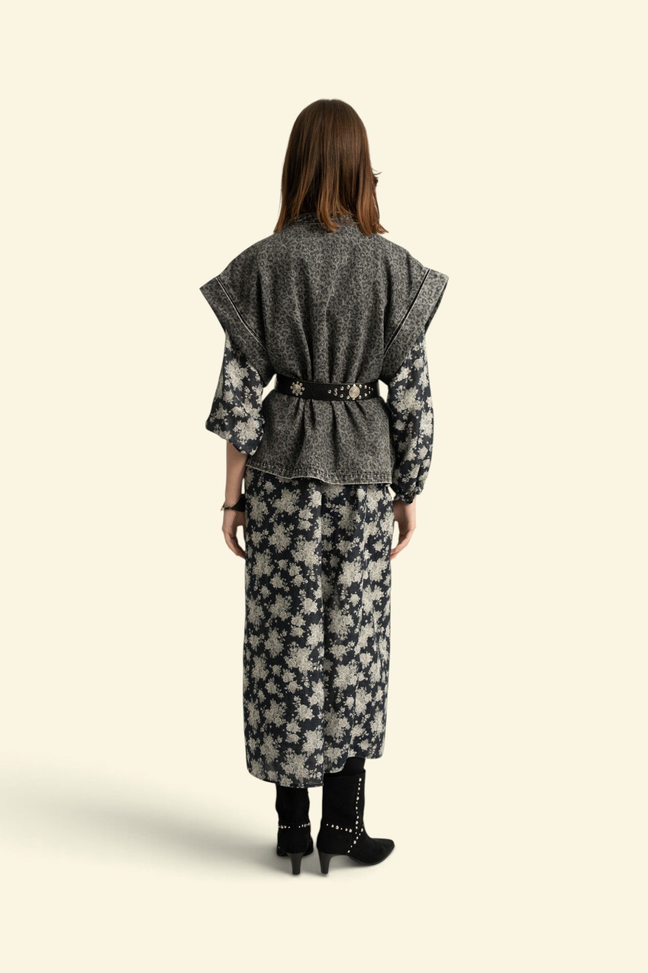 Waistcoat | Washed black denim w/ animal print