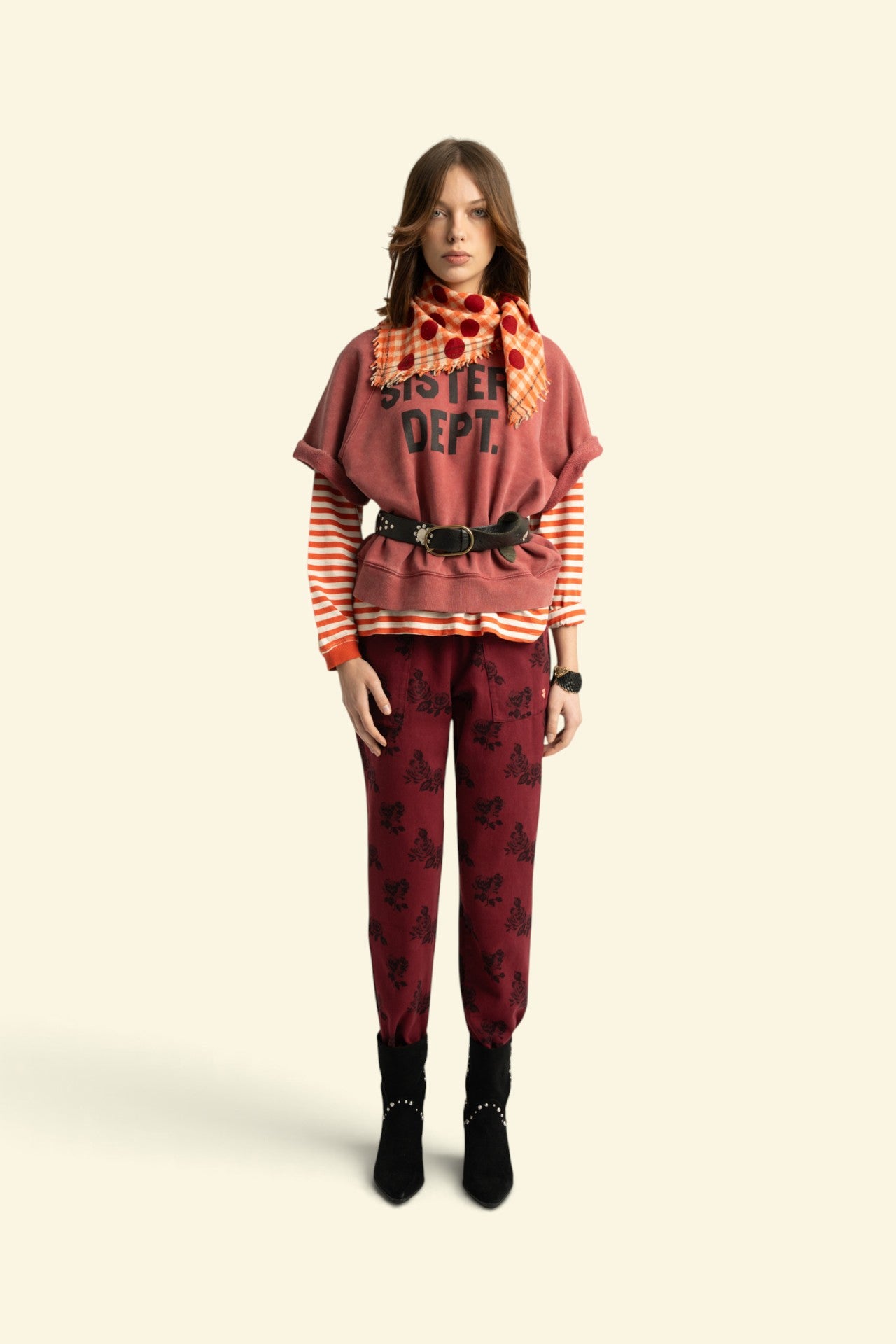 Short sleeve sweatshirt | Bordeaux w/ "sisters dept" print