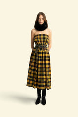 Long strapless dress | Yellow & black checkered