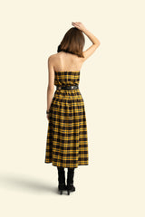 Long strapless dress | Yellow & black checkered