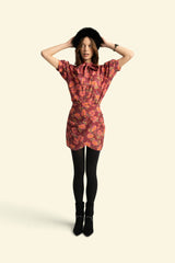 Blouse w/ bow | Bordeaux w/ multicolor flowers