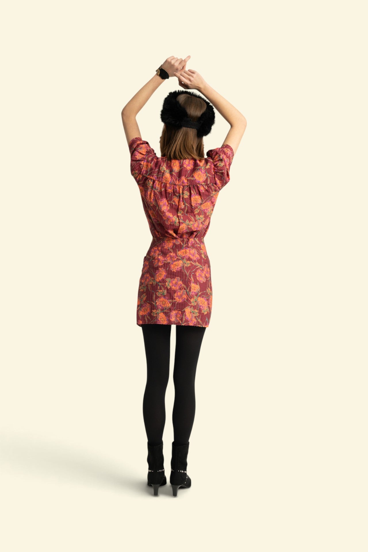 Blouse w/ bow | Bordeaux w/ multicolor flowers