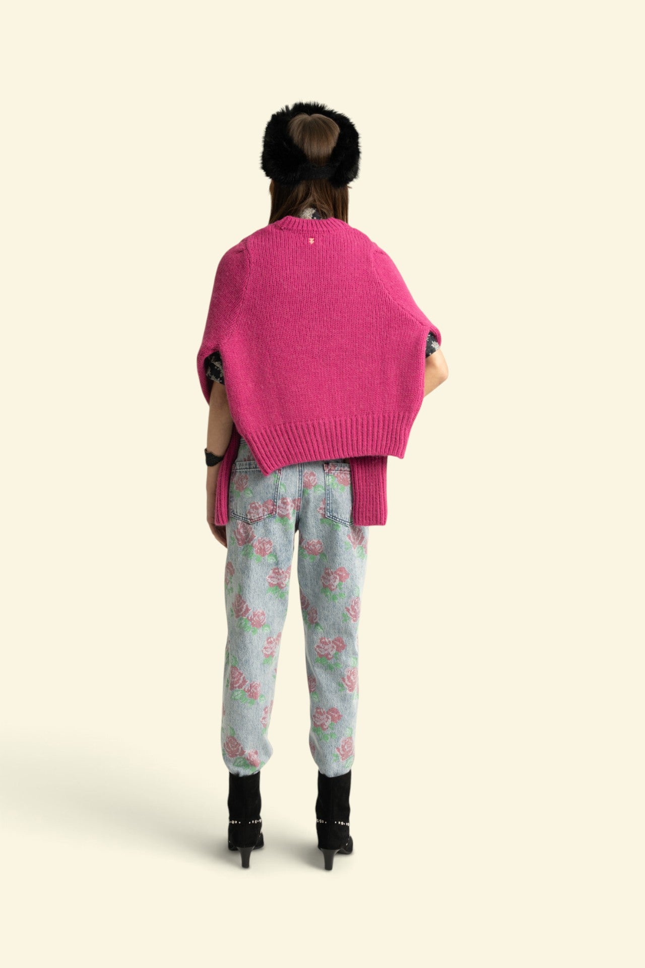 Trousers | Washed blue denim w/  flowers