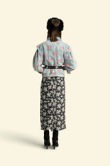 Jacket | Washed blue denim w/  flowers