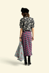 Long wrap skirt | Fuschia & green checkered