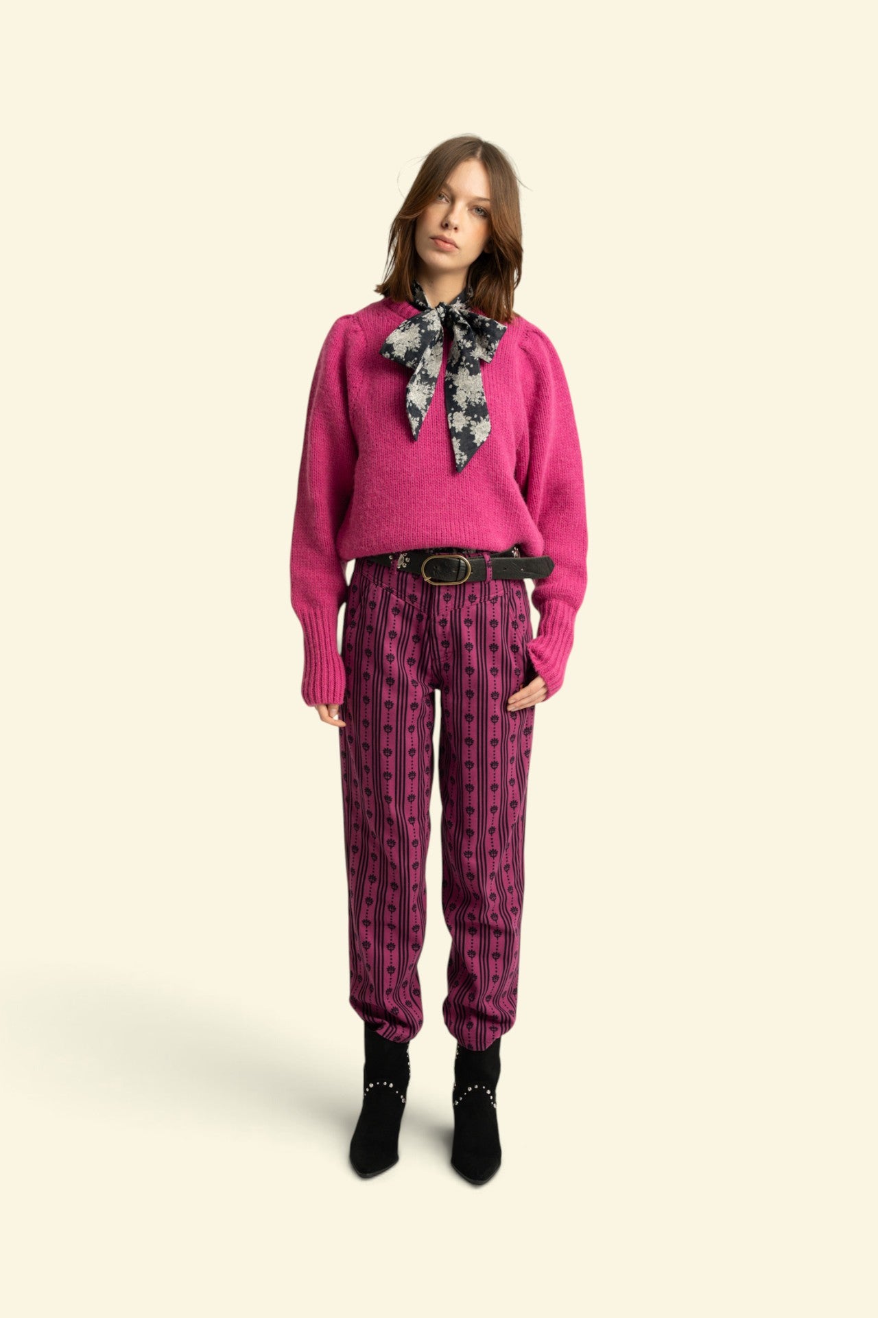 Trousers | Fuchsia w/ floral stripes