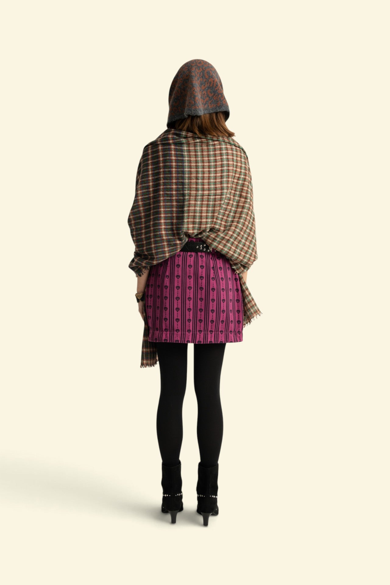 Short skirt | Fuchsia w/ floral stripes
