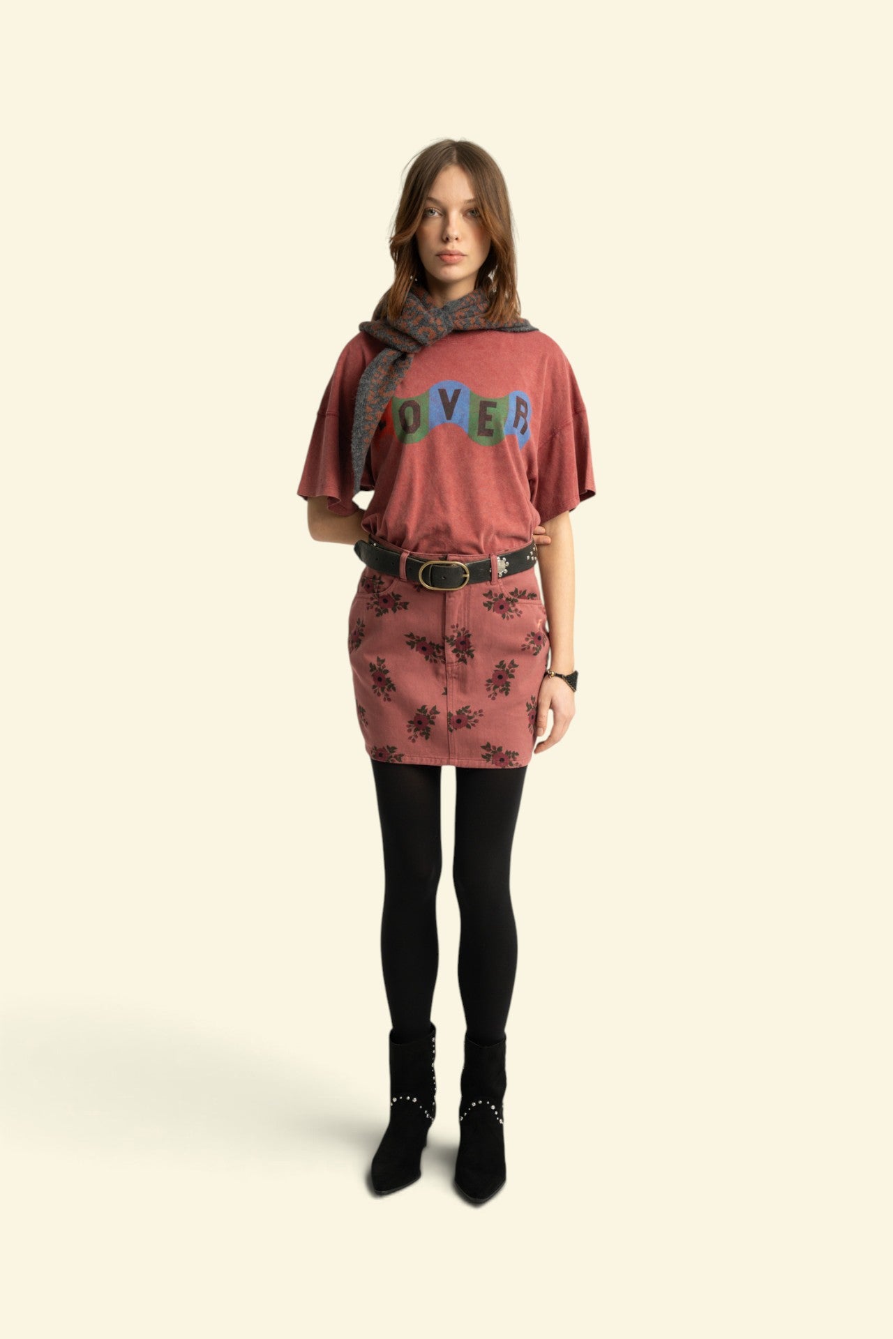 T-shirt w/ short sleeves | Bordeaux w/ "lover" print