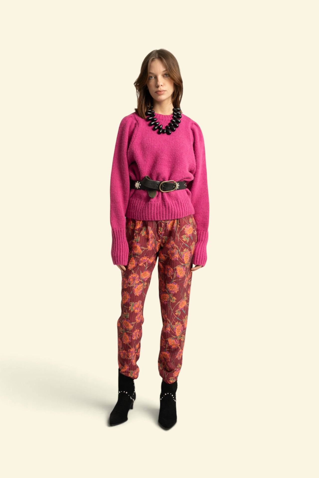 Trousers | Bordeaux w/ multicolor flowers