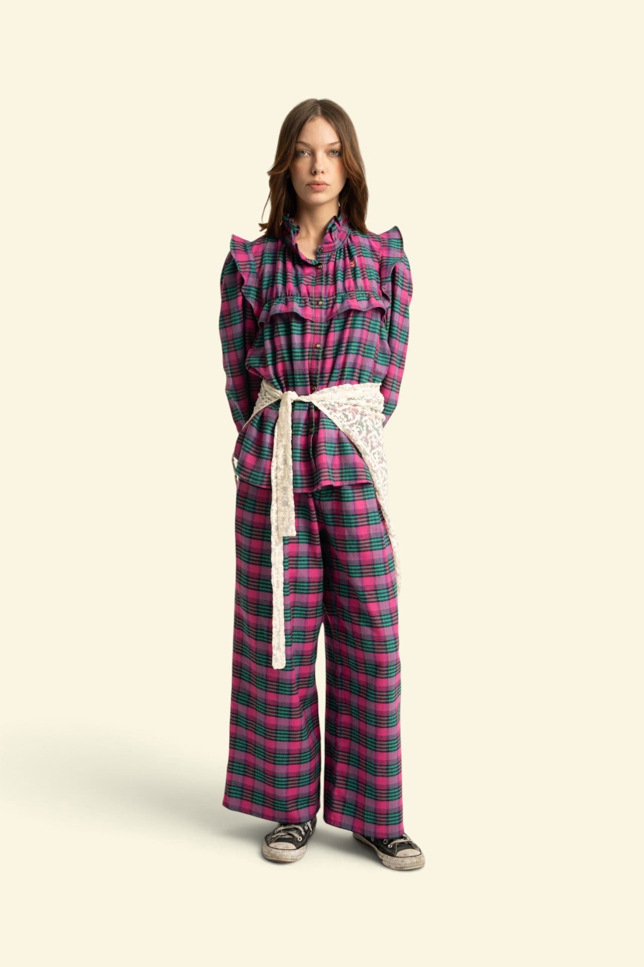 Trousers | Fuschia & green checkered