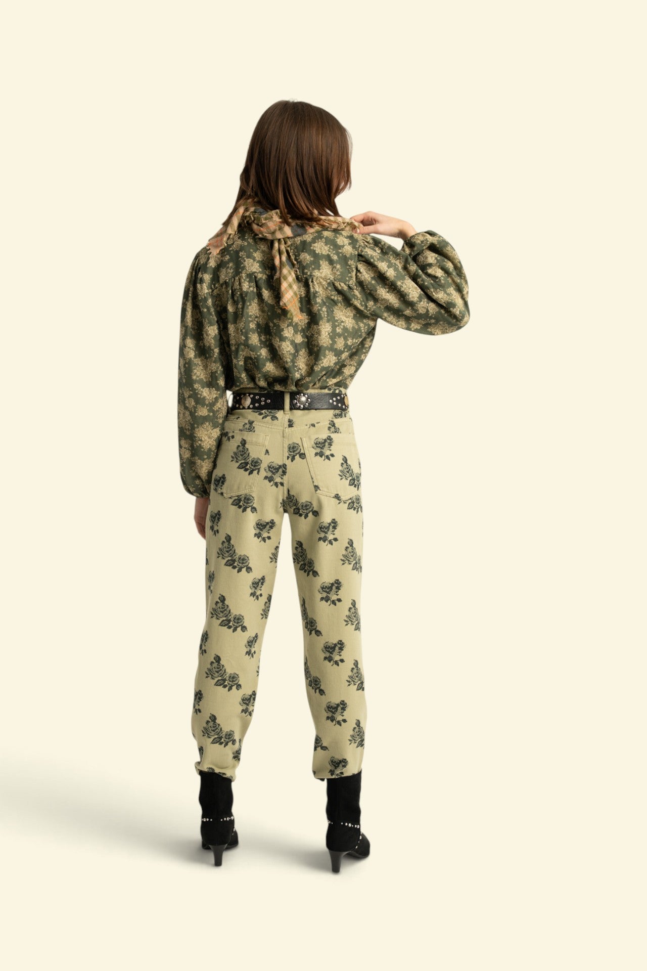 Blouse | Green w/ floral jacquard