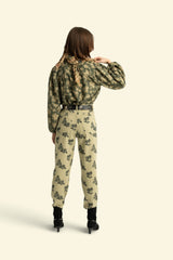 Blouse | Green w/ floral jacquard