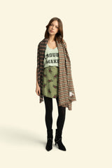 Short asymmetrical skirt | Olive green w/ flowers