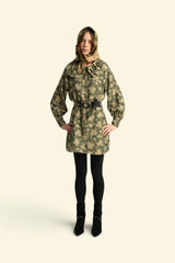 Short dress | Green w/ floral jacquard