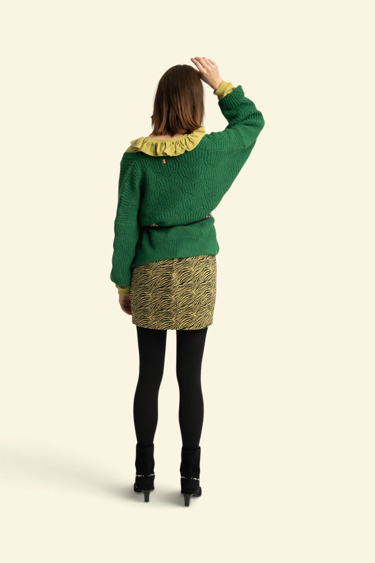 Short asymmetrical skirt | Yellow w/ zebra print