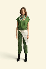 Short sleeve t-shirt w/ deep round neck | Green w/ "13" print
