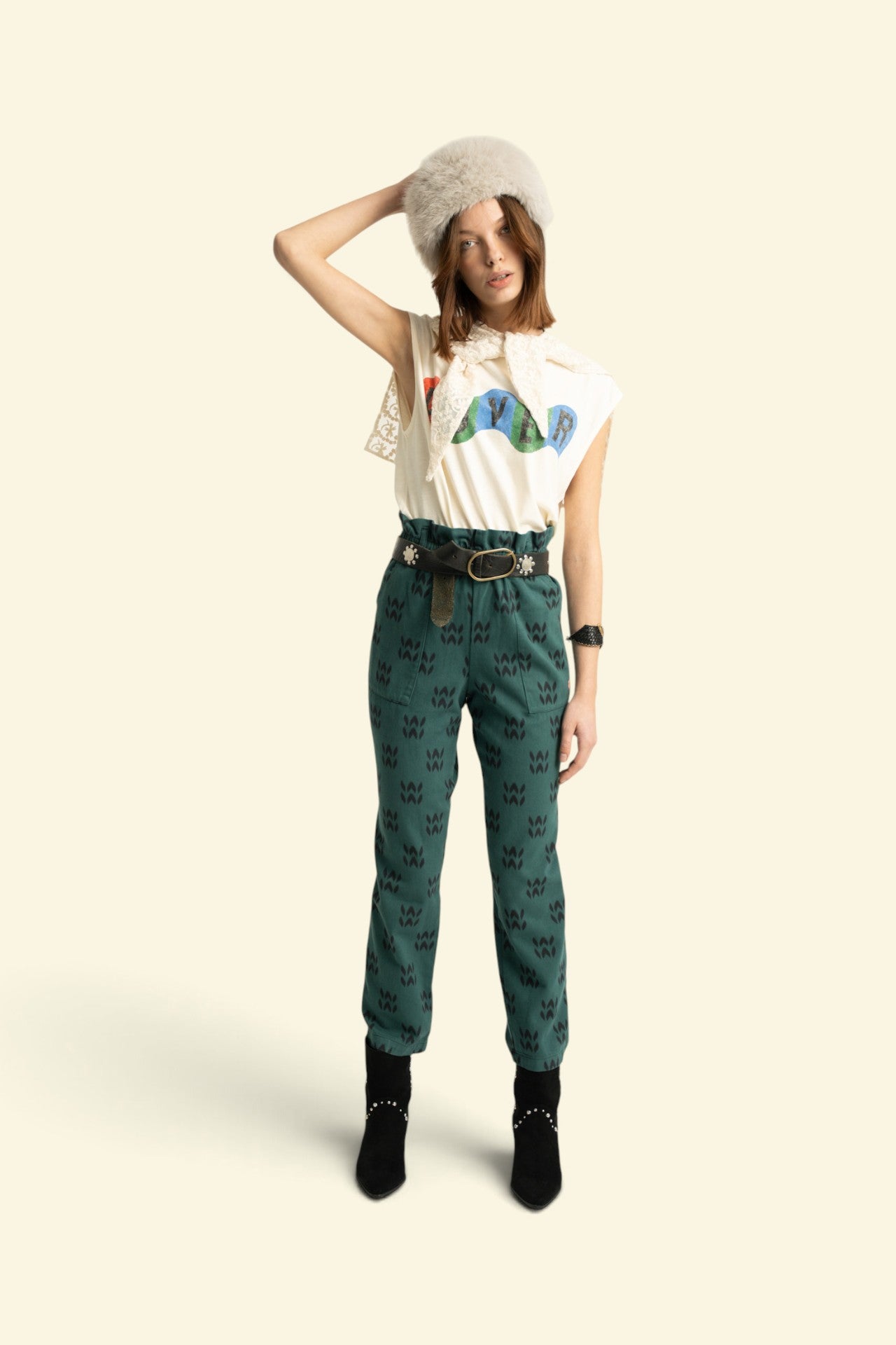 Trousers |  Petrol blue w/ ethnic print