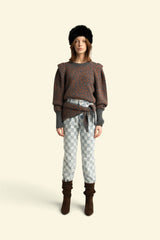 Knitted soft sweater | Dark grey w/ animal print