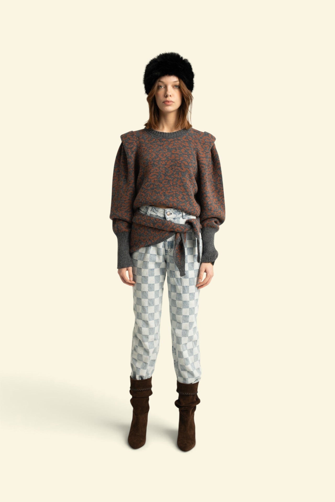 Trousers | Blue checkered denim