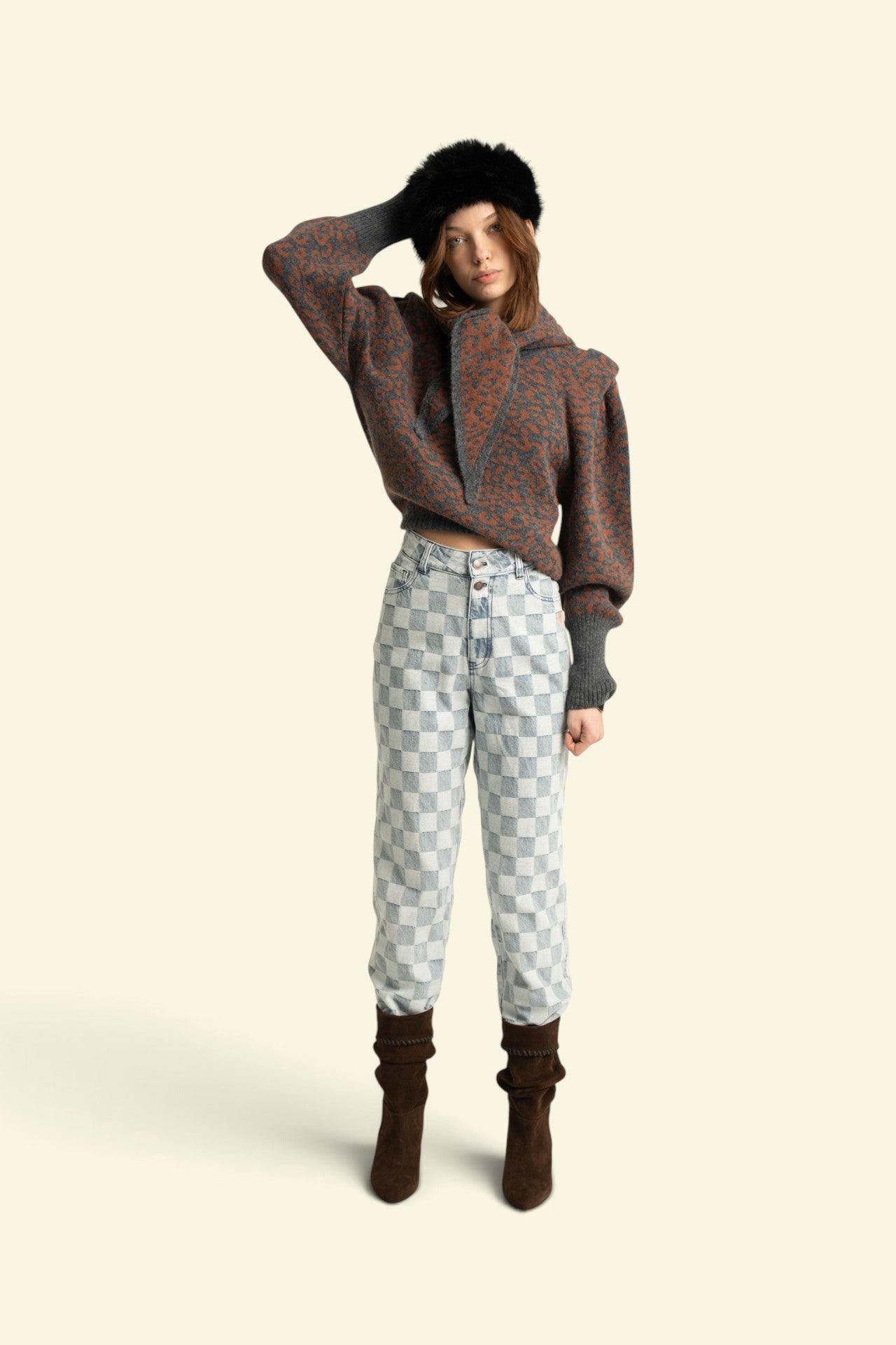 Trousers | Blue checkered denim