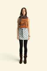 Sleeveless round neck top | Brown w/ "i'm innocent" print