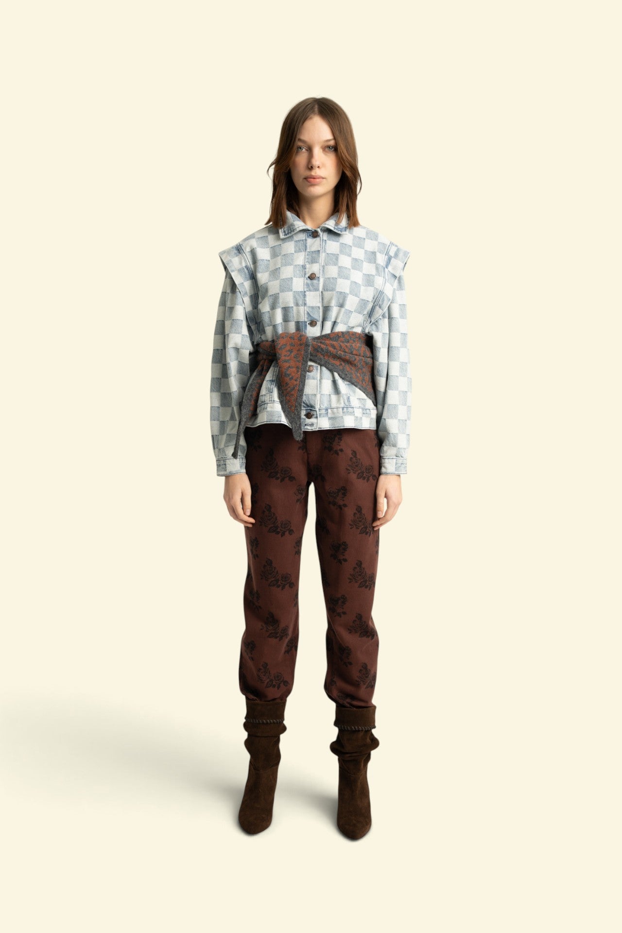 Jacket | Blue checkered denim