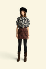 Short skirt | Brown w/ black roses