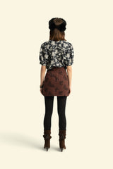 Short skirt | Brown w/ black roses