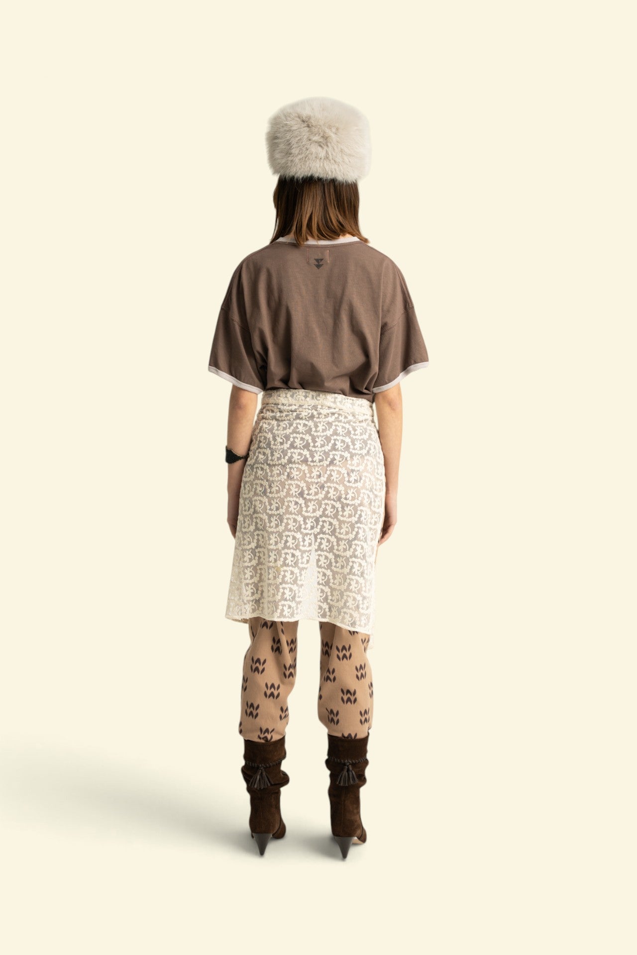 Trousers | Light brown w/ ethnic print