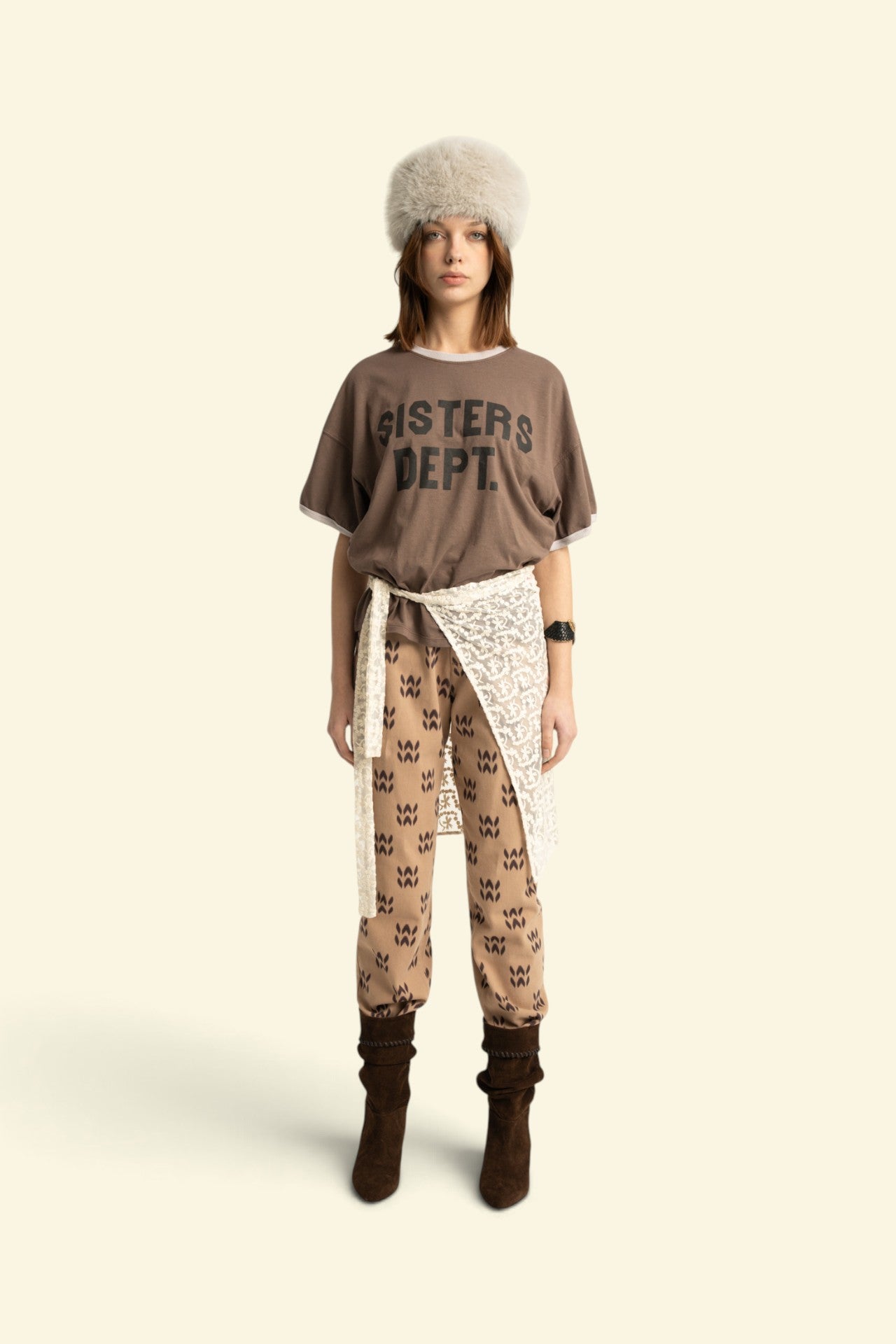 Trousers | Light brown w/ ethnic print
