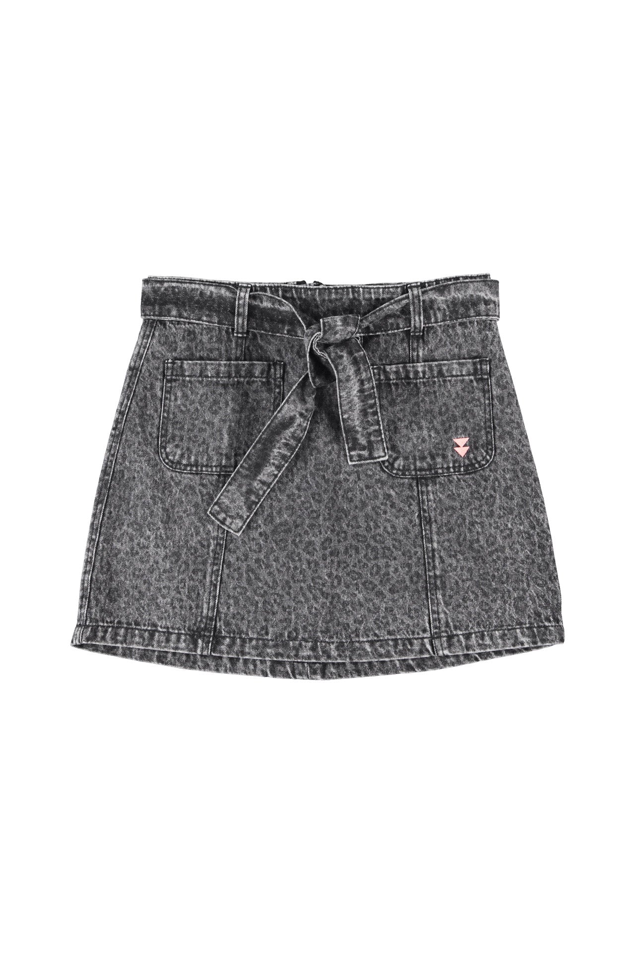 Short skirt | Washed black denim w/ animal print