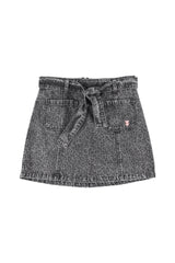 Short skirt | Washed black denim w/ animal print