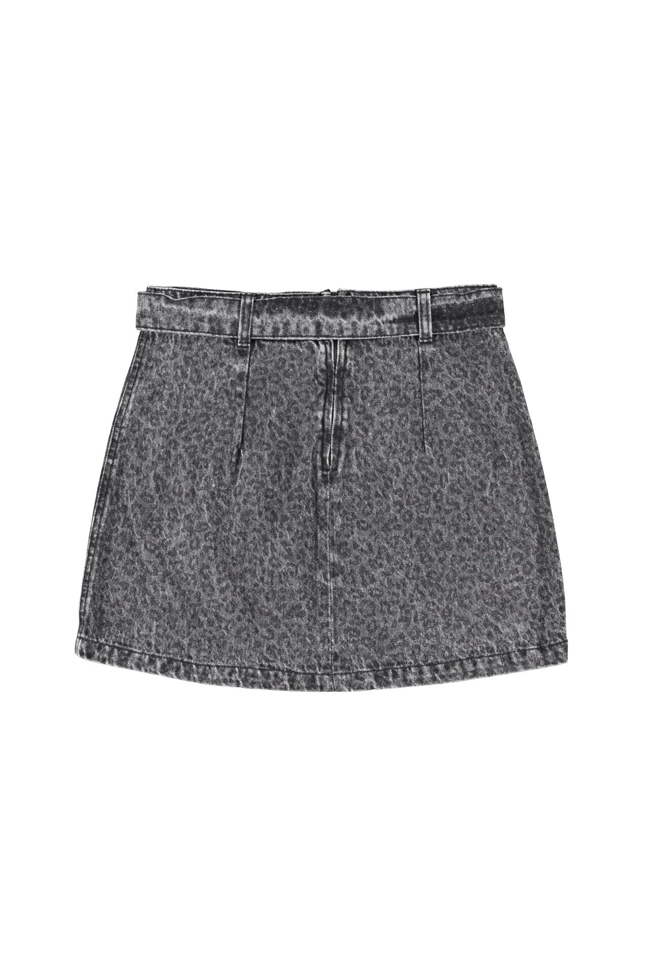 Short skirt | Washed black denim w/ animal print
