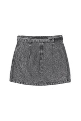 Short skirt | Washed black denim w/ animal print