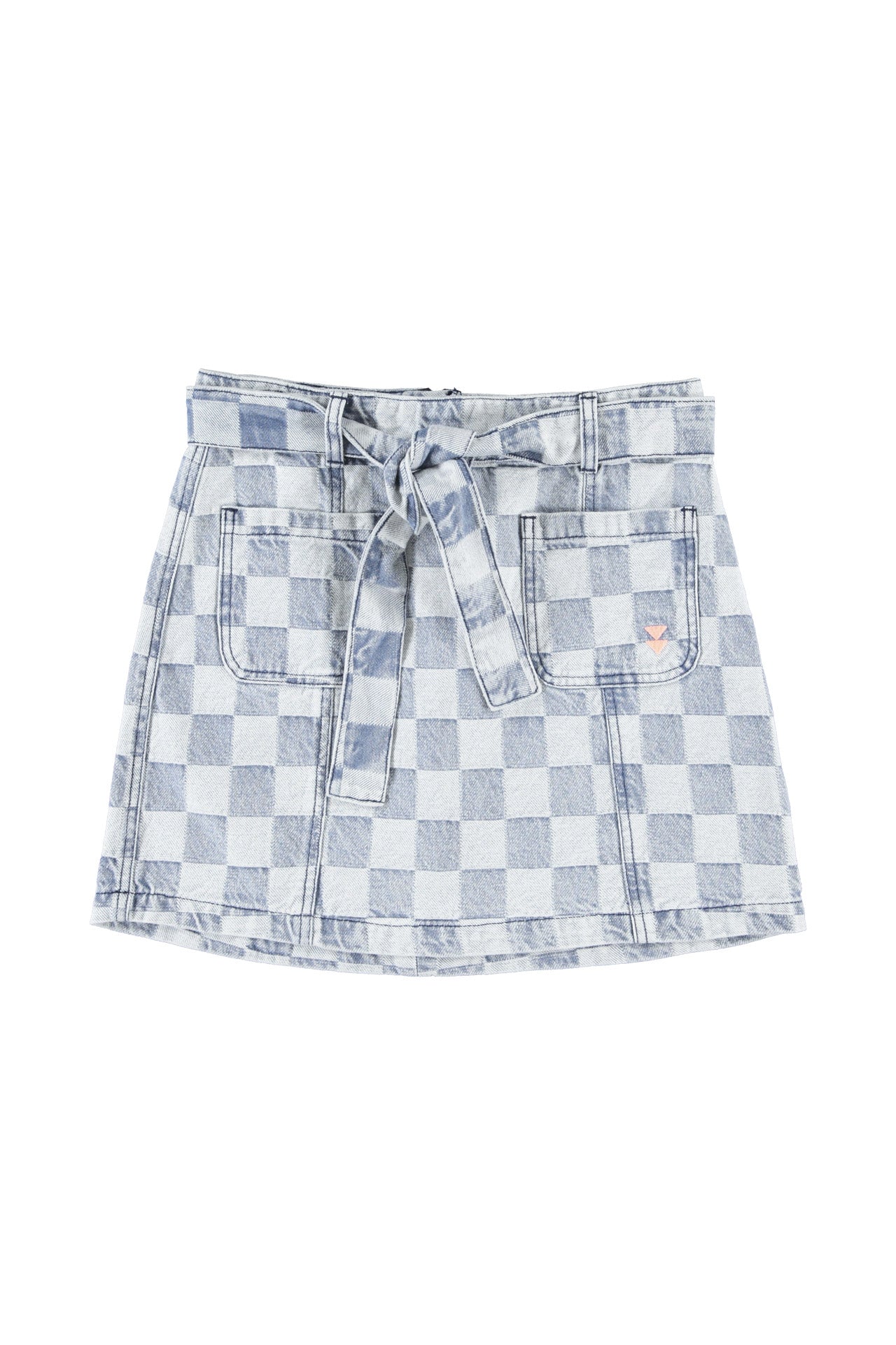Short skirt | Blue checkered denim