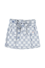 Short skirt | Blue checkered denim
